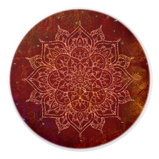 Rust Red Mandala Gold Glam Modern Chic Keramische Knop (Voorkant)