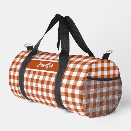 Rust Red Plaid Gingham Personalized Plunjezak (Rechterhoek)