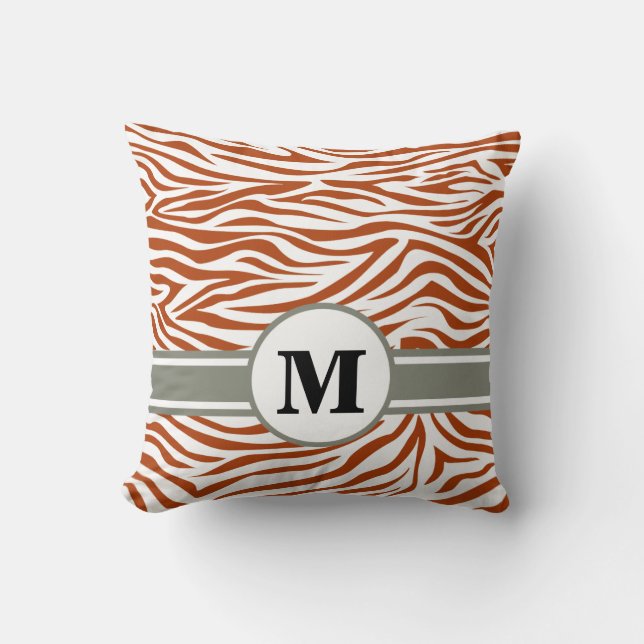 Rust Red Safari Zebra met Monogram Kussen (Voorkant)