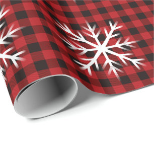 Rust rood zwart geruit, sneeuwvlok patroon cadeaupapier