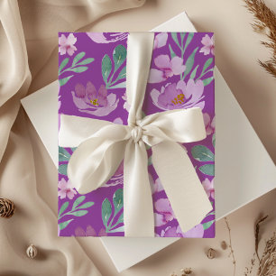 Rust Roze & Magenta Bloem Waterverf Patroon Inpakpapier Vel