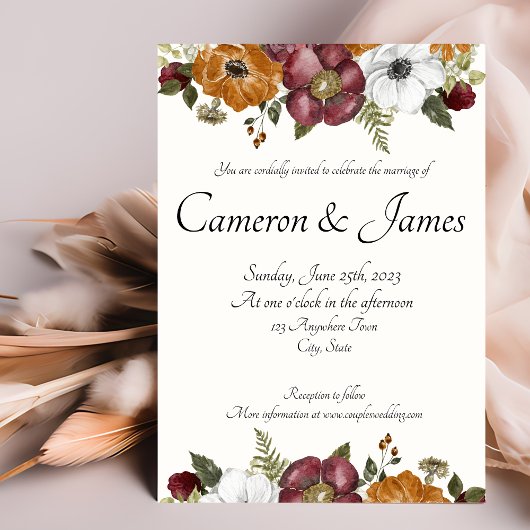 Rust & Ruby Romantic Floral Waterverf Wedding Kaart