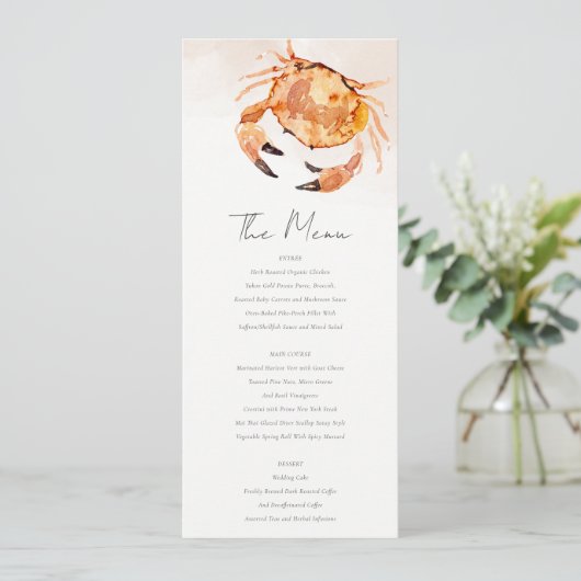 Rust Sand Coastal Crab Nautical Wedding Menu Kaart (Staand voorkant)
