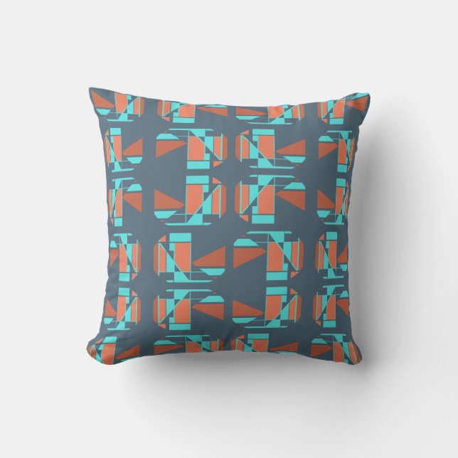 Rust Sinaasappel Aqua Slate Blauw Kleine Stukjes A Kussen (Voorkant)