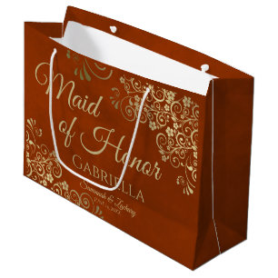 Rust Sinaasappel & Goud Maid van Eer Bruiloft Groot Cadeauzakje