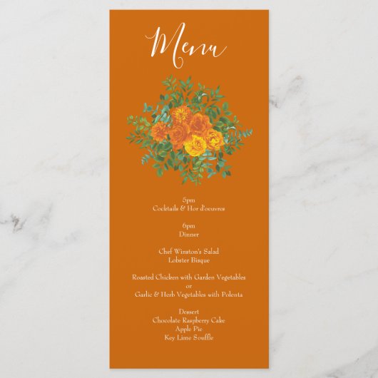 Rust Sinaasappel Wedding  Floral Menu (Voorkant)