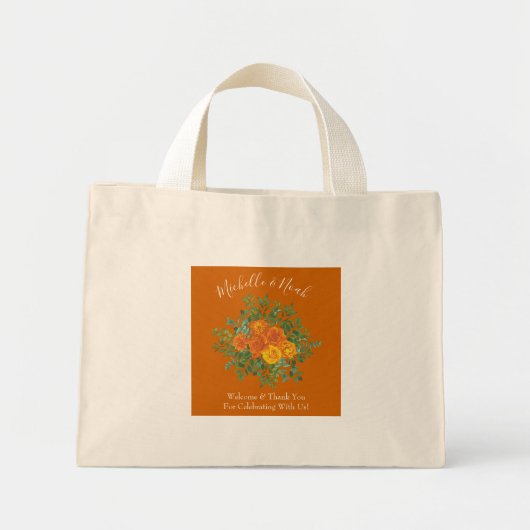Rust Sinaasappel Wedding  Floral Mini Tote Bag (Voorkant)