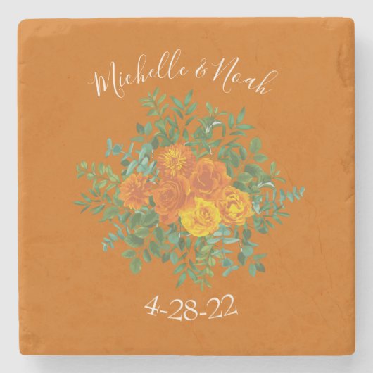 Rust Sinaasappel Wedding  Floral Stenen Onderzetter (Voorkant)