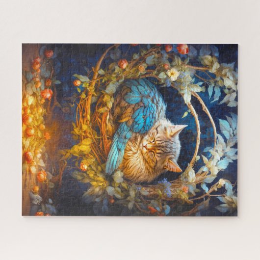 Rust Tabby kitten vogel in ronde nest Legpuzzel (Horizontaal)