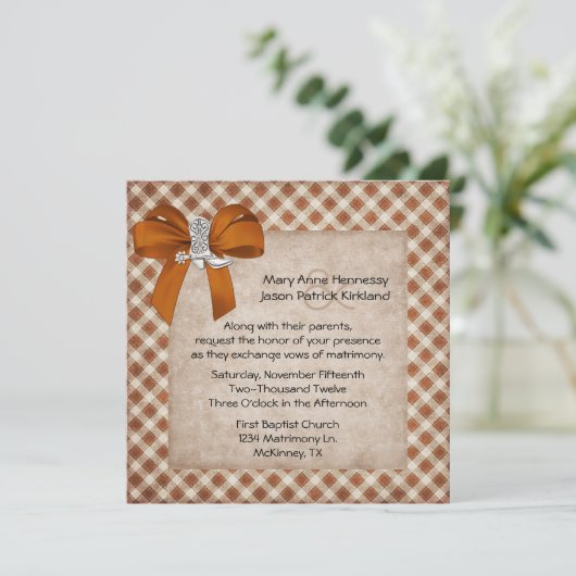 Rust & Tan Rustic Faire-part de mariage à thème (Debout devant)