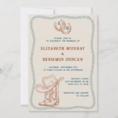 Rust Teal Western Horseshoe Monogram Wedding Kaart (Voorkant)