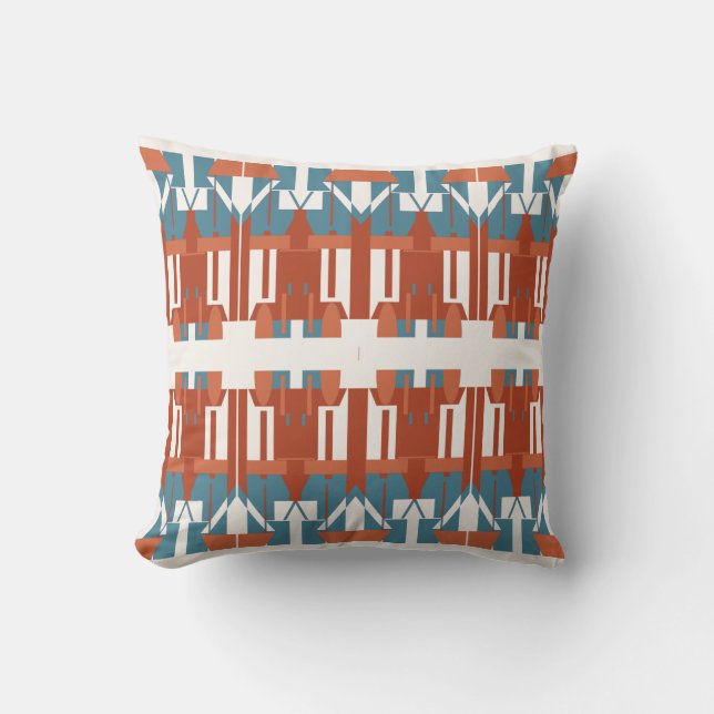 Rust Terracotta Blue Horizontal Symmetrisch Ontwer Kussen (Voorkant)