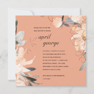 RUST TERRACOTTA BROWN FLORAL BABY SHOWER INVITE BEDANKKAART