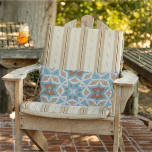Rust Terracotta Brown Turquoise Blue Tribal Art Buitenkussen