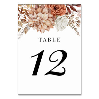 Rust Terracotta Fall Boho Floral Numéro de table