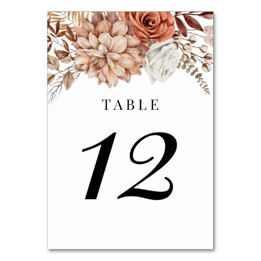 Rust Terracotta Fall Boho Floral Numéro de table (Par défaut)