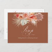 Rust Terracotta Floral Pampas Grass Wedding RSVP Briefkaart (Voorkant / Achterkant)