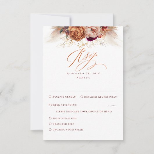 Rust Terracotta Floral Pampas Mariage Grass RSVP (Devant)