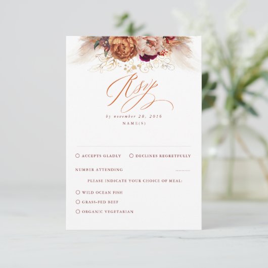 Rust Terracotta Floral Pampas Mariage Grass RSVP (Debout devant)