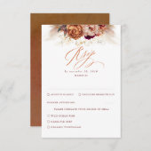 Rust Terracotta Floral Pampas Mariage Grass RSVP (Devant / Derrière)