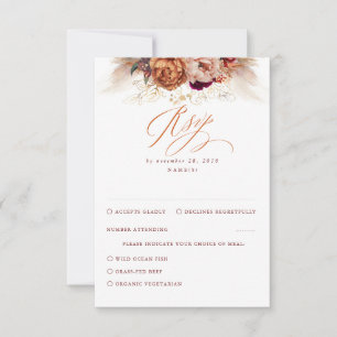 Rust Terracotta Floral Pampas Mariage Grass RSVP
