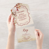 Rust Terracotta Flowers Burnt Oranje Fall Wedding All In One Uitnodiging (Afscheurbaar)