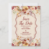 Rust Terracotta Flowers Burnt Oranje Fall Wedding Save The Date (Voorkant)