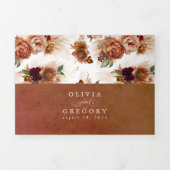 Rust Terracotta Flowers en Pampas Grass Wedding Drieluik Uitnodiging (Cover)