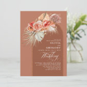 Rust Terracotta Flowers Pampas Grass Boho Wedding Kaart (Staand voorkant)