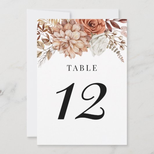 Rust Terracotta Herfst Boho Floral Table Number Kaart (Achterkant)