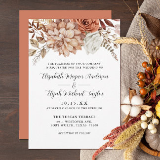 Rust Terracotta Herfst Floral Wedding Kaart