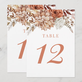 Rust Terracotta Herfst Floral Wedding Table Number Kaart