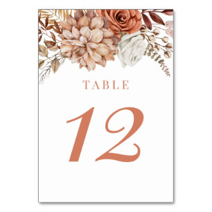 Rust Terracotta Herfst Floral Wedding Table Number Kaart