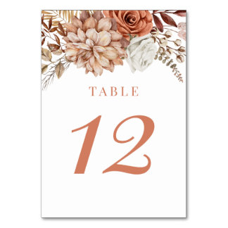 Rust Terracotta Herfst Floral Wedding Table Number Kaart