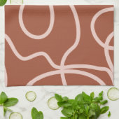 Rust Terracotta Moderne Minimale Lijn Borstel Slag Theedoek (Gevouwen)