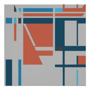 Rust Turquoise Blue MCM Squares on Grey Perfect Poster