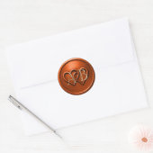 Rust Two Hearts Intertwined Monogram Wedding Ronde Sticker (Envelop)