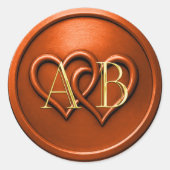 Rust Two Hearts Intertwined Monogram Wedding Ronde Sticker (Voorkant)