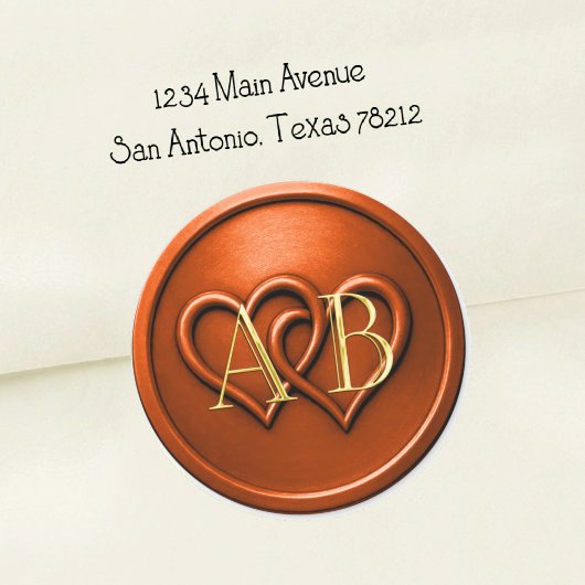 Rust Two Hearts Intertwined Monogram Wedding Ronde Sticker