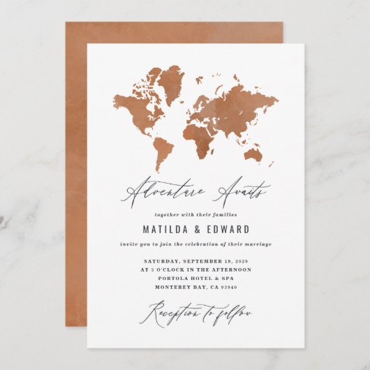 Rust waterverf wereldkaart bruiloft (Voorkant / Achterkant)