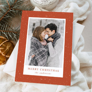 Rust & White Snow Flurries Holiday-fotokaart Feestdagenkaart
