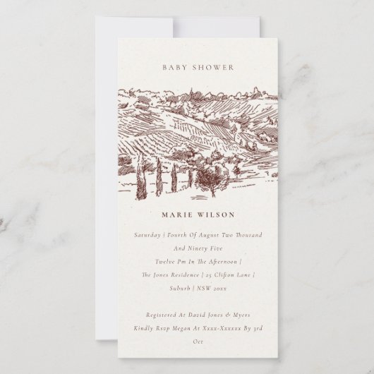 Rust Winery Mountain Sketch Baby shower Invite Bedankkaart (Voorkant)