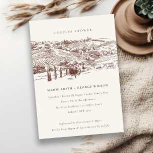 Rust Winery Mountain Sketch Couples Shower Bedankkaart