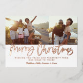 Rust wit script Kerstmis 2 foto Holiday Folie Feestdagenkaart (Voorkant)