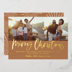 Rust wit script Kerstmis 2 foto Holiday Folie Feestdagenkaart