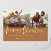 Rust wit script Kerstmis 2 foto Holiday Folie Feestdagenkaart (Voorkant)