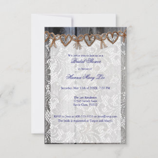 Rust Wood Lace Twine Bridal Shower Invitation Kaart