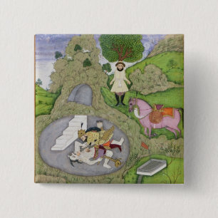 Rustam die de Witte Maan doodde, illustratie van Vierkante Button 5,1 Cm