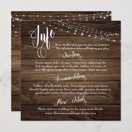 Rustbruin hout met lichten, Huwelijksinformatie-sc Kaart (Voorkant / Achterkant)