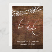 Rustbruin hout met witte lichtslingers bedankkaart (Voorkant / Achterkant)